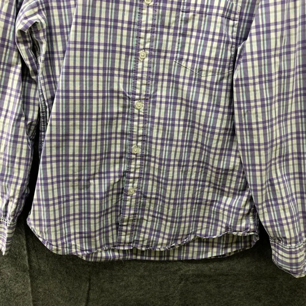 J. Crew Slim Untucked Long Sleeve Shirt Mens M‎ Purple White Plaid Flex Stretch